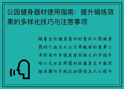 公园健身器材使用指南：提升锻炼效果的多样化技巧与注意事项