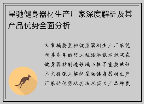 星驰健身器材生产厂家深度解析及其产品优势全面分析