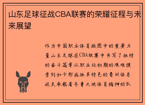 山东足球征战CBA联赛的荣耀征程与未来展望