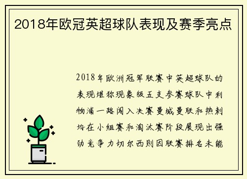 2018年欧冠英超球队表现及赛季亮点